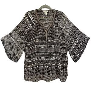 CATHERINES Women Sz 1X Tunic Top Beaded Neck Kimono Sleeve Accordion Pleat Black